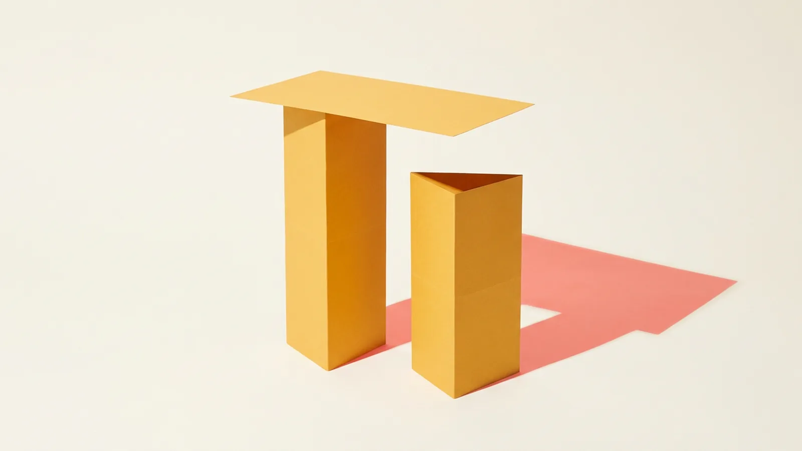 Paper-craft illustration of two folded paper columns side by side, a single flat paper sheet resting on top of the taller one like a lid, with a clear gap between that sheet and the shorter column